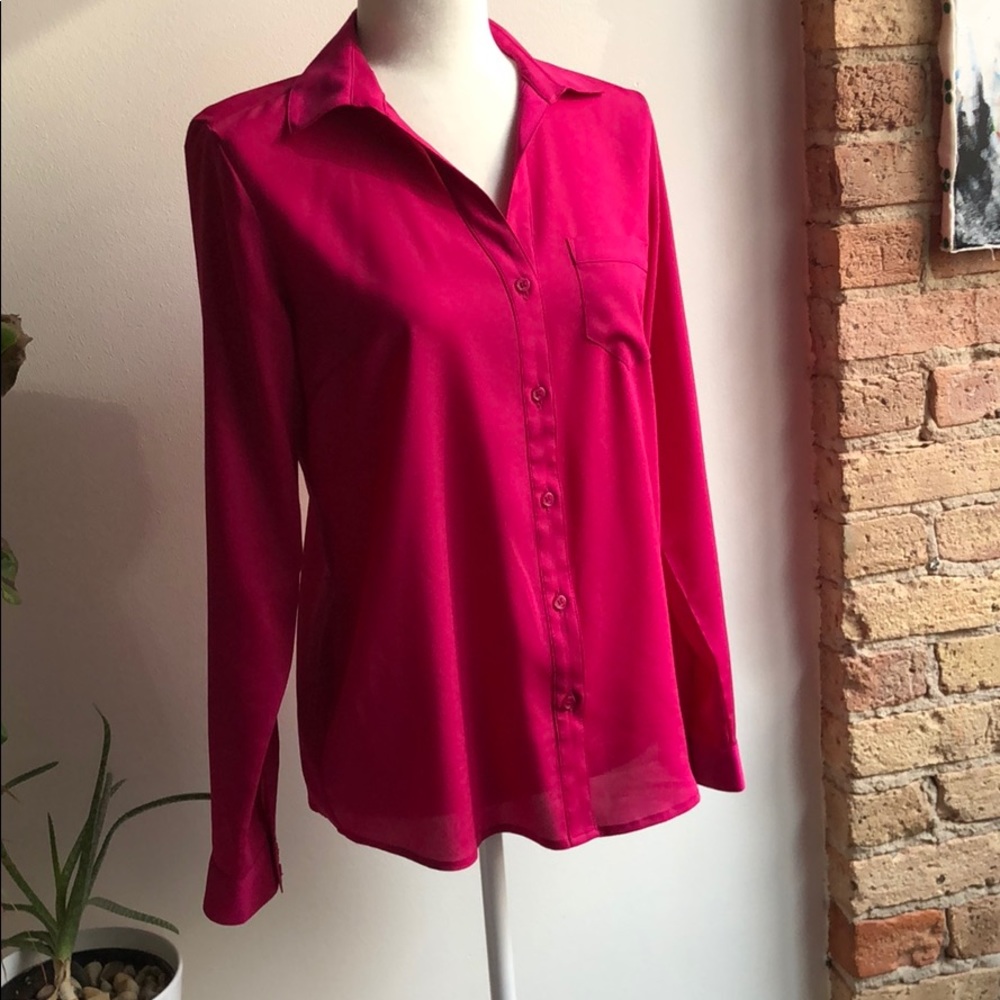 The Limited Silky Button Down Long Sleeve Magenta Pink S